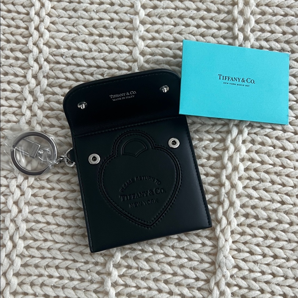Tiffany & Co. Black Leather Pouch with Silver Keyring